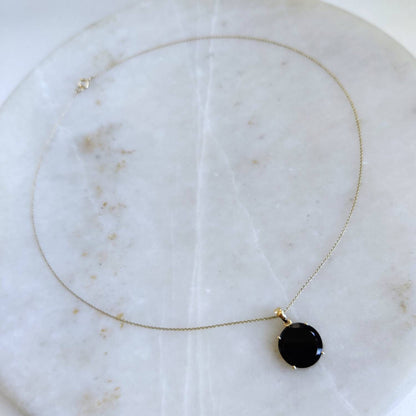 Natural Black Onyx Pendant, 14K Solid Yellow Gold Black Onyx Pendant, December Birthstone Pendant, Black Onyx Jewelry, Christmas Present