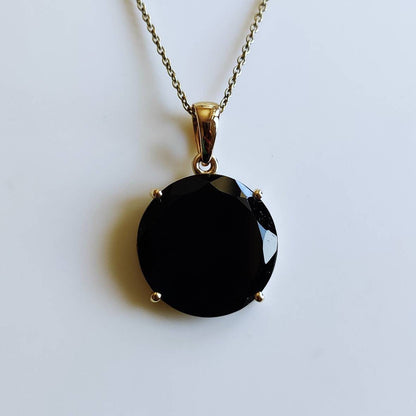 Natural Black Onyx Pendant, 14K Solid Yellow Gold Black Onyx Pendant, December Birthstone Pendant, Black Onyx Jewelry, Christmas Present