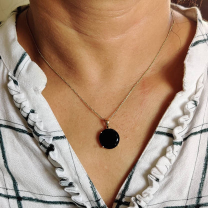 Natural Black Onyx Pendant, 14K Solid Yellow Gold Black Onyx Pendant, December Birthstone Pendant, Black Onyx Jewelry, Christmas Present