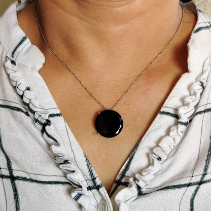 Natural Black Onyx Pendant, 14K Solid Yellow Gold Black Onyx Pendant, Solid Gold Necklace Pendant, December Birthstone, Christmas Gift