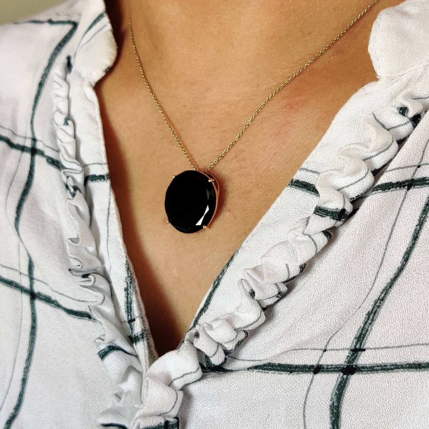 Natural Black Onyx Pendant, 14K Solid Yellow Gold Black Onyx Pendant, Solid Gold Necklace Pendant, December Birthstone, Christmas Gift