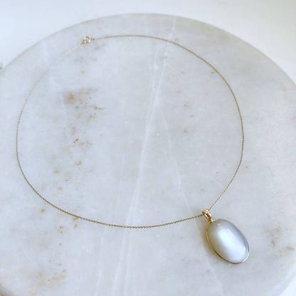 Natural White Moonstone Pendant, 14K Solid Yellow Gold White Moonstone Pendant, June Birthstone, Anniversary Gift, White Moonstone Jewelry