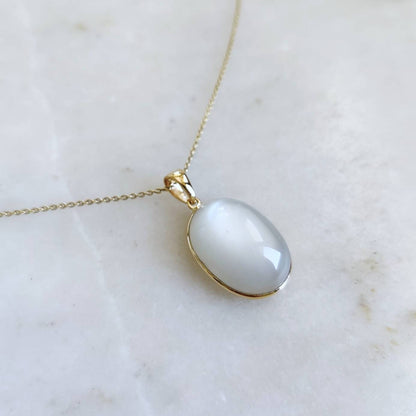 Natural White Moonstone Pendant, 14K Solid Yellow Gold White Moonstone Pendant, June Birthstone, Anniversary Gift, White Moonstone Jewelry