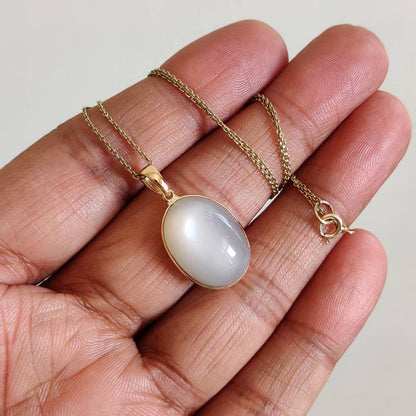 Natural White Moonstone Pendant, 14K Solid Yellow Gold White Moonstone Pendant, June Birthstone, Anniversary Gift, White Moonstone Jewelry