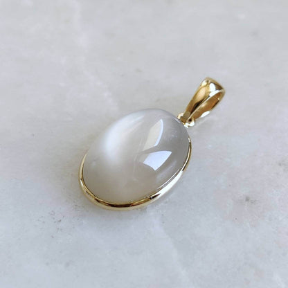 Natural White Moonstone Pendant, 14K Solid Yellow Gold White Moonstone Pendant, Oval Bezel Pendant, June Birthstone, Christmas Present