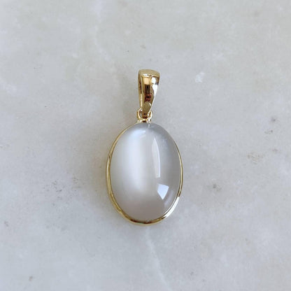 Natural White Moonstone Pendant, 14K Solid Yellow Gold White Moonstone Pendant, Oval Bezel Pendant, June Birthstone, Christmas Present