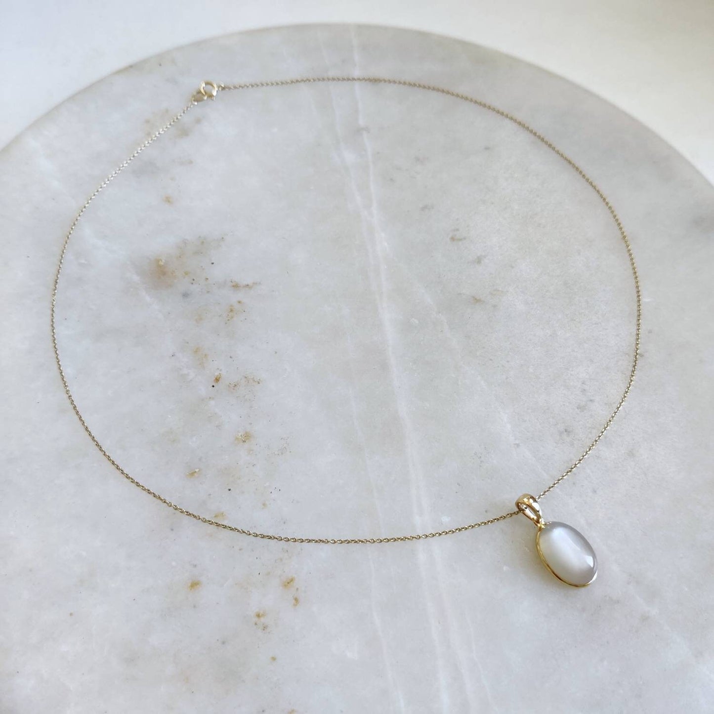 Natural White Moonstone Pendant, 14K Solid Yellow Gold White Moonstone Pendant, Oval Bezel Pendant, June Birthstone, Christmas Present