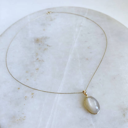 Natural White Moonstone Pendant, 14K Solid Yellow Gold White Moonstone Pendant, June Birthstone, Bezel Pendant, Oval Pendant, Christmas Gift