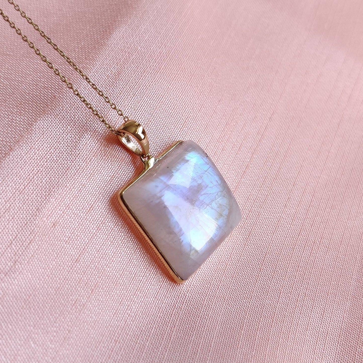 Natural Rainbow Moonstone Pendant, 14K Solid Yellow Gold Moonstone Pendant, Moonstone Jewelry, June Birthstone Pendant, Christmas Present