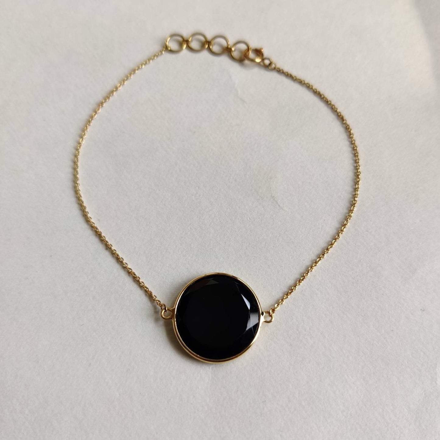 Natural Black Onyx Bracelet, 14K Yellow Gold Black Onyx Bracelet, Black Onyx Chain Bracelet, Dainty Bracelet, December Birthstone