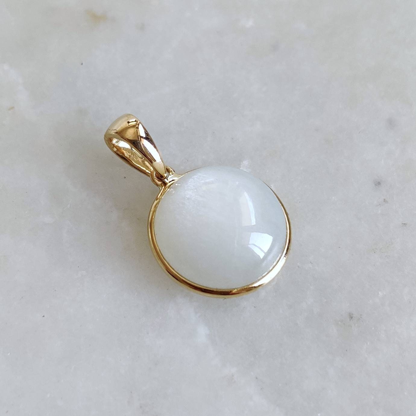 Natural White Moonstone Pendant, 14K Solid Yellow Gold White Moonstone Pendant, June Birthstone, Anniversary Gift, White Moonstone Jewelry