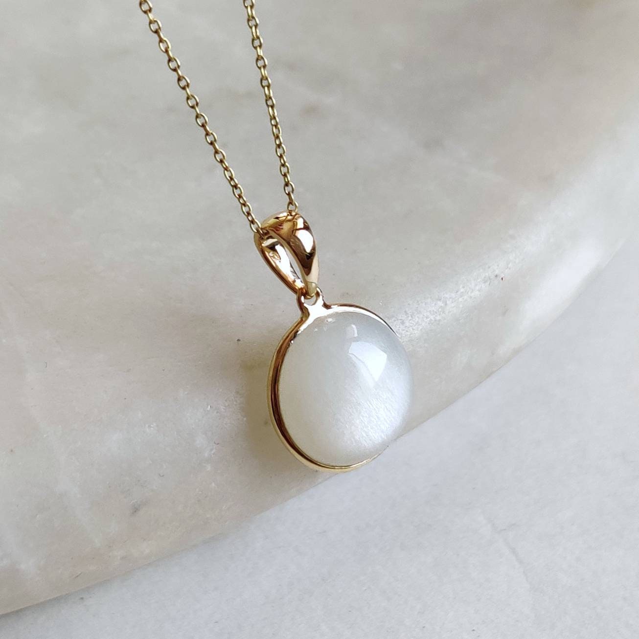 Natural White Moonstone Pendant, 14K Solid Yellow Gold White Moonstone Pendant, June Birthstone, Anniversary Gift, White Moonstone Jewelry