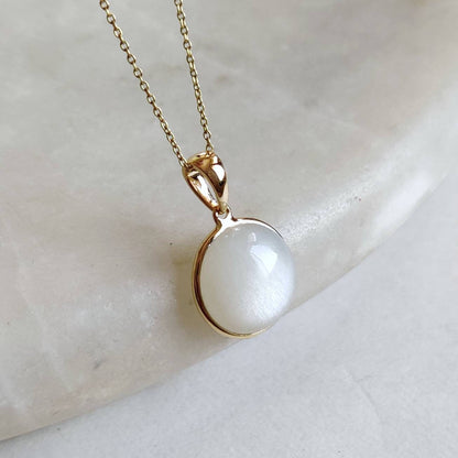 Natural White Moonstone Pendant, 14K Solid Yellow Gold White Moonstone Pendant, June Birthstone, Anniversary Gift, White Moonstone Jewelry