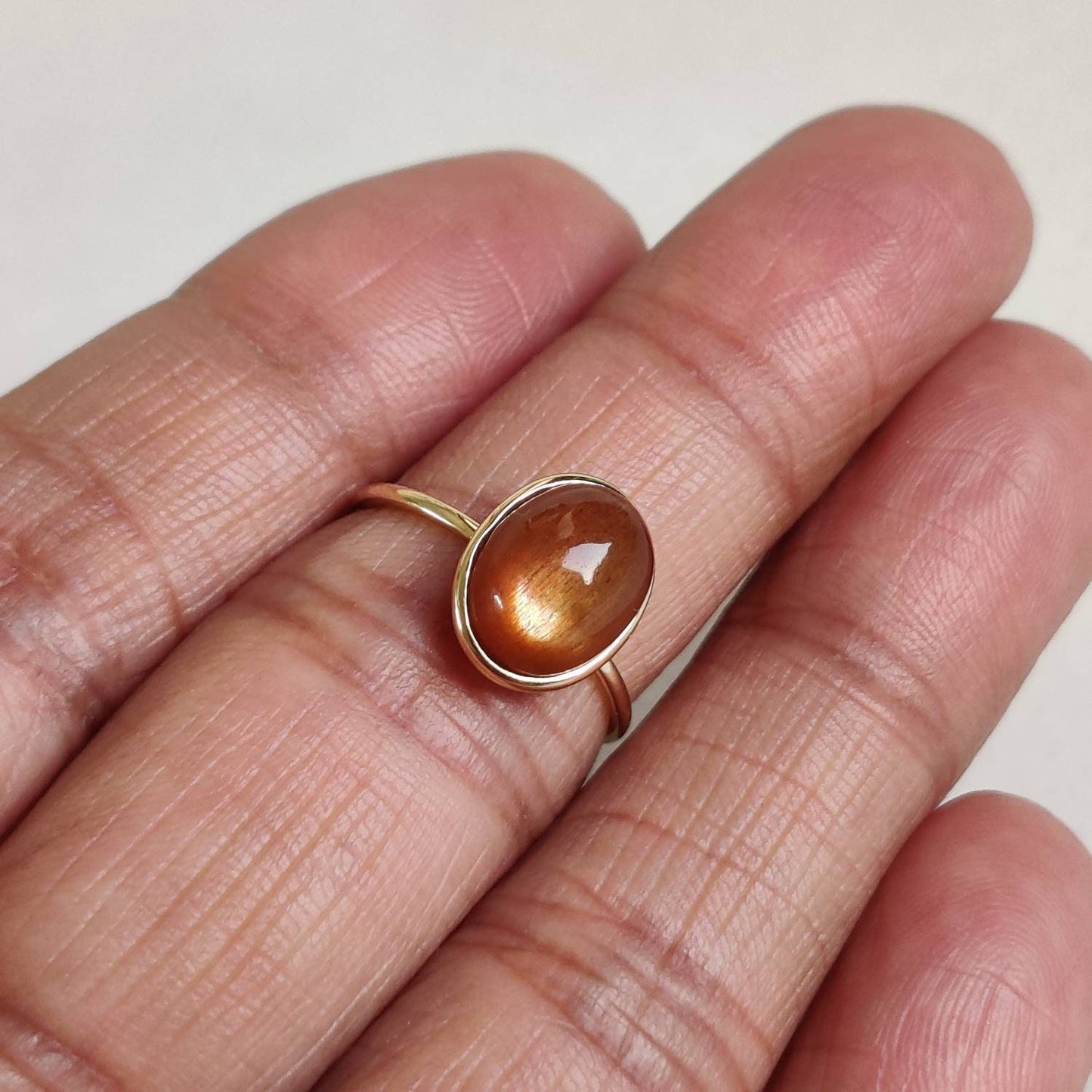 Natural Sunstone Ring, 14K Solid Yellow Gold Sunstone Ring, July Birthstone Ring, Christmas Present, Bezel Ring, Sunstone Jewelry