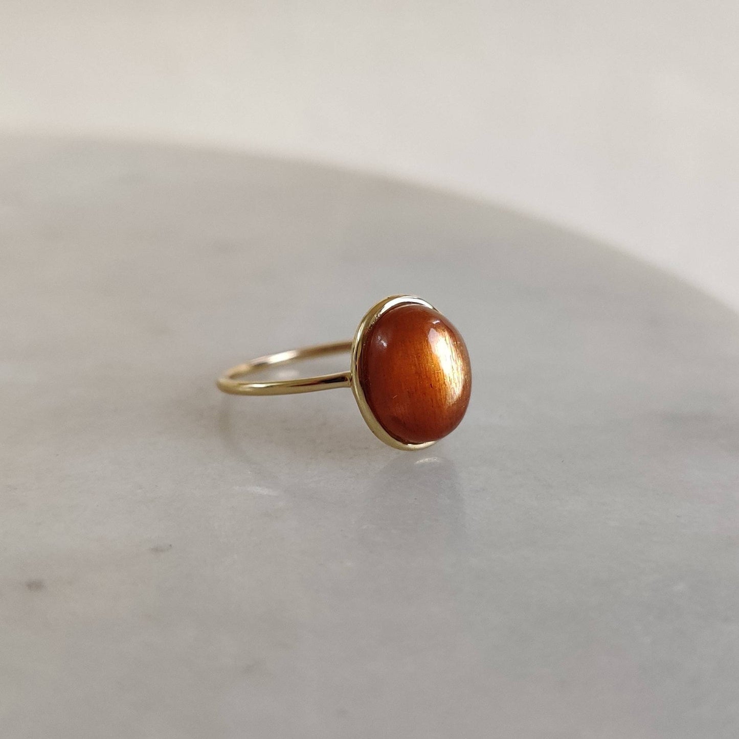 Natural Sunstone Ring, 14K Solid Yellow Gold Sunstone Ring, July Birthstone Ring, Christmas Present, Bezel Ring, Sunstone Jewelry