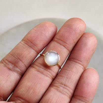 Natural White Moonstone Ring, 14K Solid Yellow Gold Ring, Natural Moonstone Ring, June Birthstone, Christmas Gift, Moonstone Jewelry