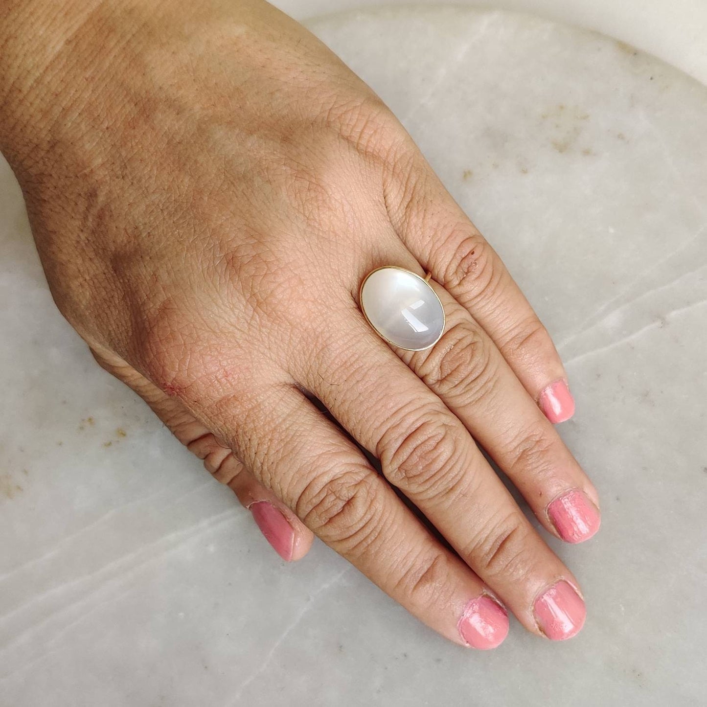 Natural White Moonstone Ring, 14K Solid Yellow Gold Ring, White Moonstone Jewelry, June Birthstone Ring, Christmas Gift, Bezel Ring