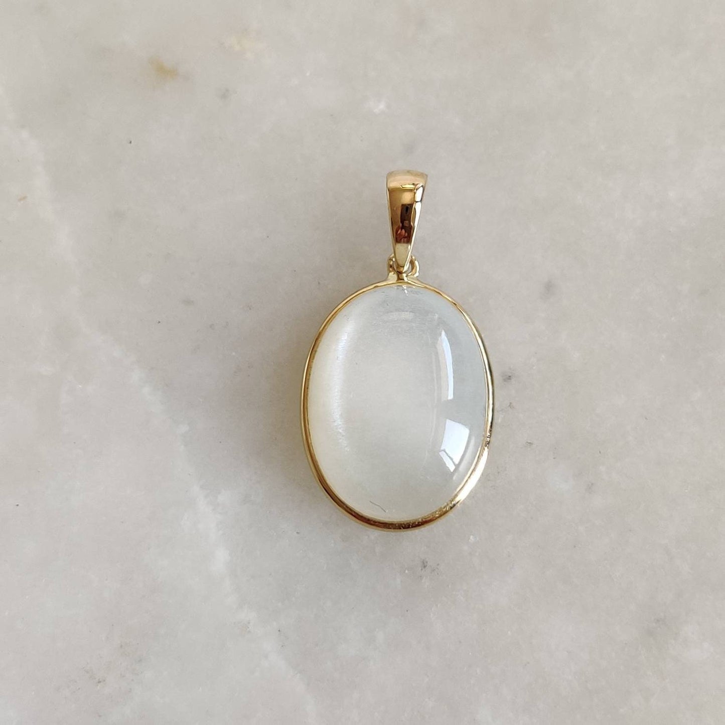 Natural White Moonstone Pendant, 14K Solid Yellow Gold White Moonstone Pendant, June Birthstone, Anniversary Gift, White Moonstone Jewelry