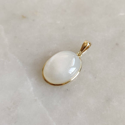 Natural White Moonstone Pendant, 14K Solid Yellow Gold White Moonstone Pendant, June Birthstone, Anniversary Gift, White Moonstone Jewelry