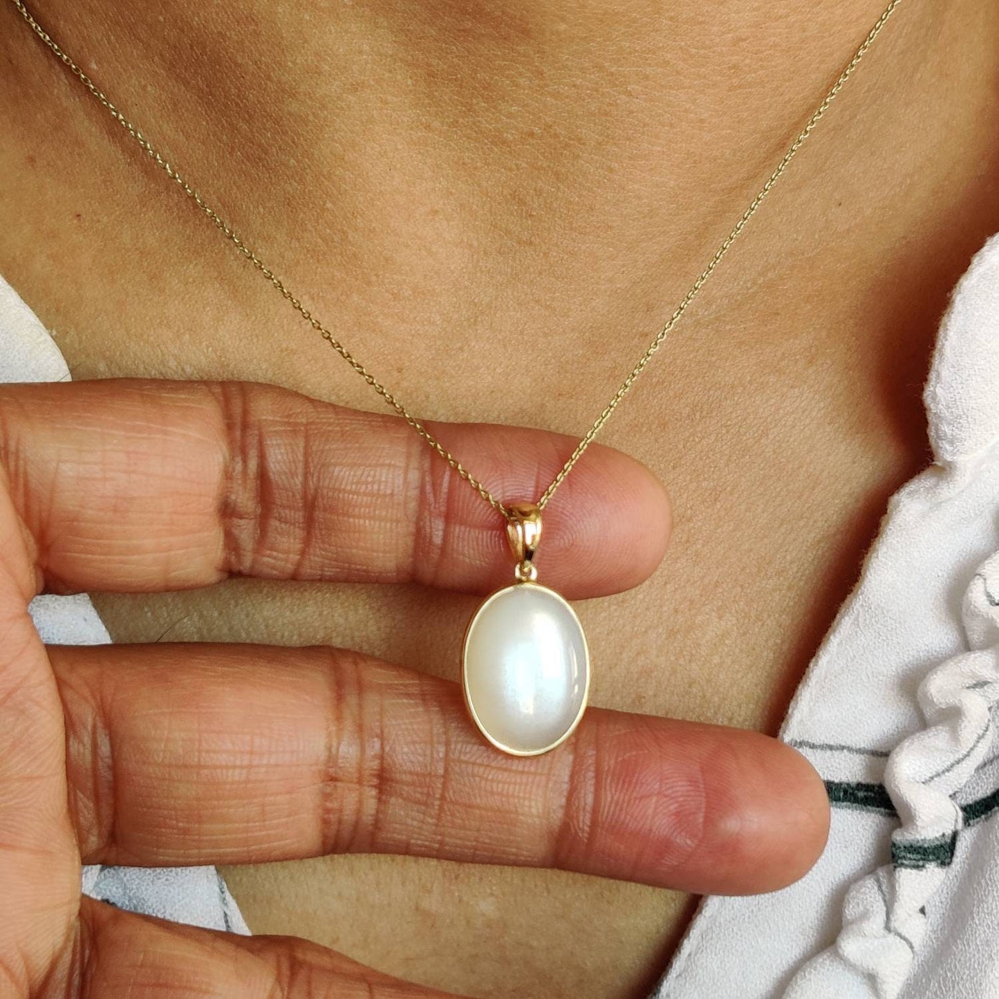 Natural White Moonstone Pendant, 14K Solid Yellow Gold White Moonstone Pendant, June Birthstone, Anniversary Gift, White Moonstone Jewelry