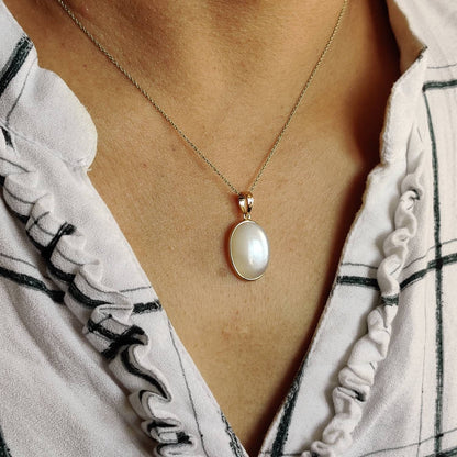 Natural White Moonstone Pendant, 14K Solid Yellow Gold White Moonstone Pendant, June Birthstone, Anniversary Gift, White Moonstone Jewelry