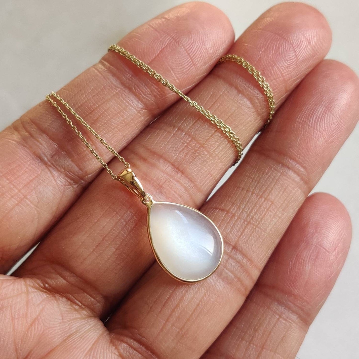 Natural White Moonstone Pendant, 14K Solid Yellow Gold Moonstone Pendant, June Birthstone Pendant, White Moonstone Jewelry,Christmas Present