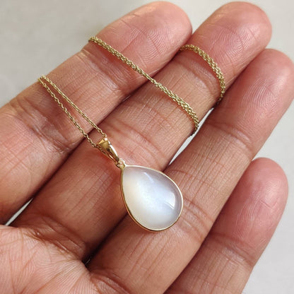 Natural White Moonstone Pendant, 14K Solid Yellow Gold Moonstone Pendant, June Birthstone Pendant, White Moonstone Jewelry,Christmas Present