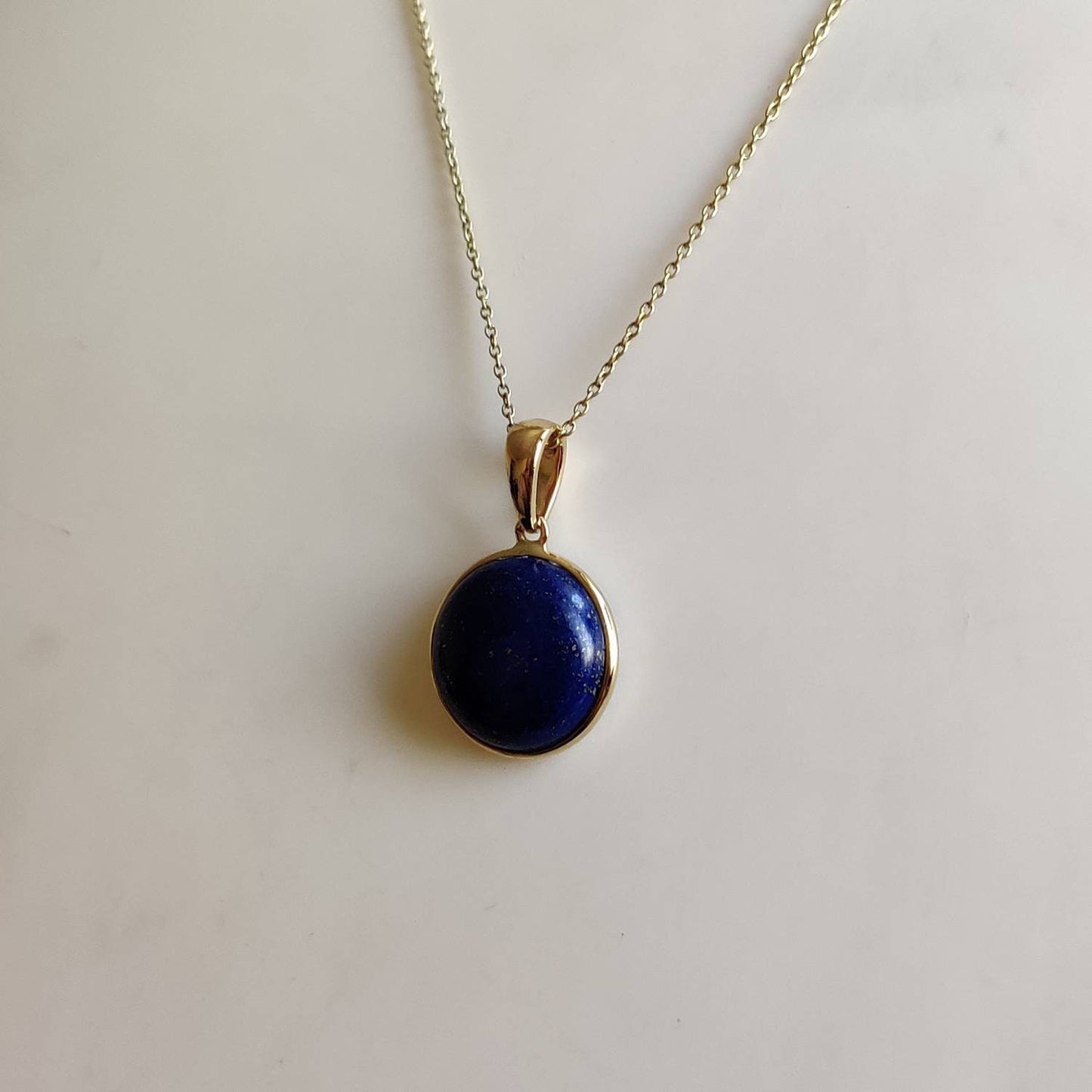 Natural Lapis Lazuli Pendant, 14K Yellow Gold Lapis Lazuli Pendant, Solid Gold Lapis Bezel Pendant, September Birthstone, Christmas Gift