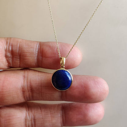 Natural Lapis Lazuli Pendant, 14K Yellow Gold Lapis Lazuli Pendant, Solid Gold Lapis Bezel Pendant, September Birthstone, Christmas Gift