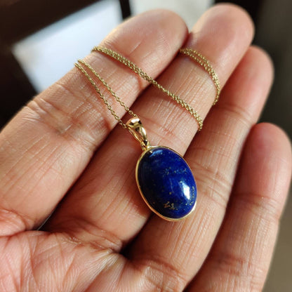 Natural Lapis Lazuli Pendant, 14K Yellow Gold Lapis Lazuli Pendant, Solid Gold Lapis Bezel Pendant, September Birthstone, Christmas Gift