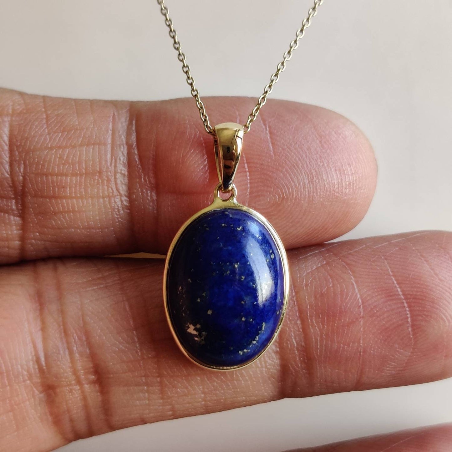 Natural Lapis Lazuli Pendant, 14K Yellow Gold Lapis Lazuli Pendant, Solid Gold Lapis Bezel Pendant, September Birthstone, Christmas Gift