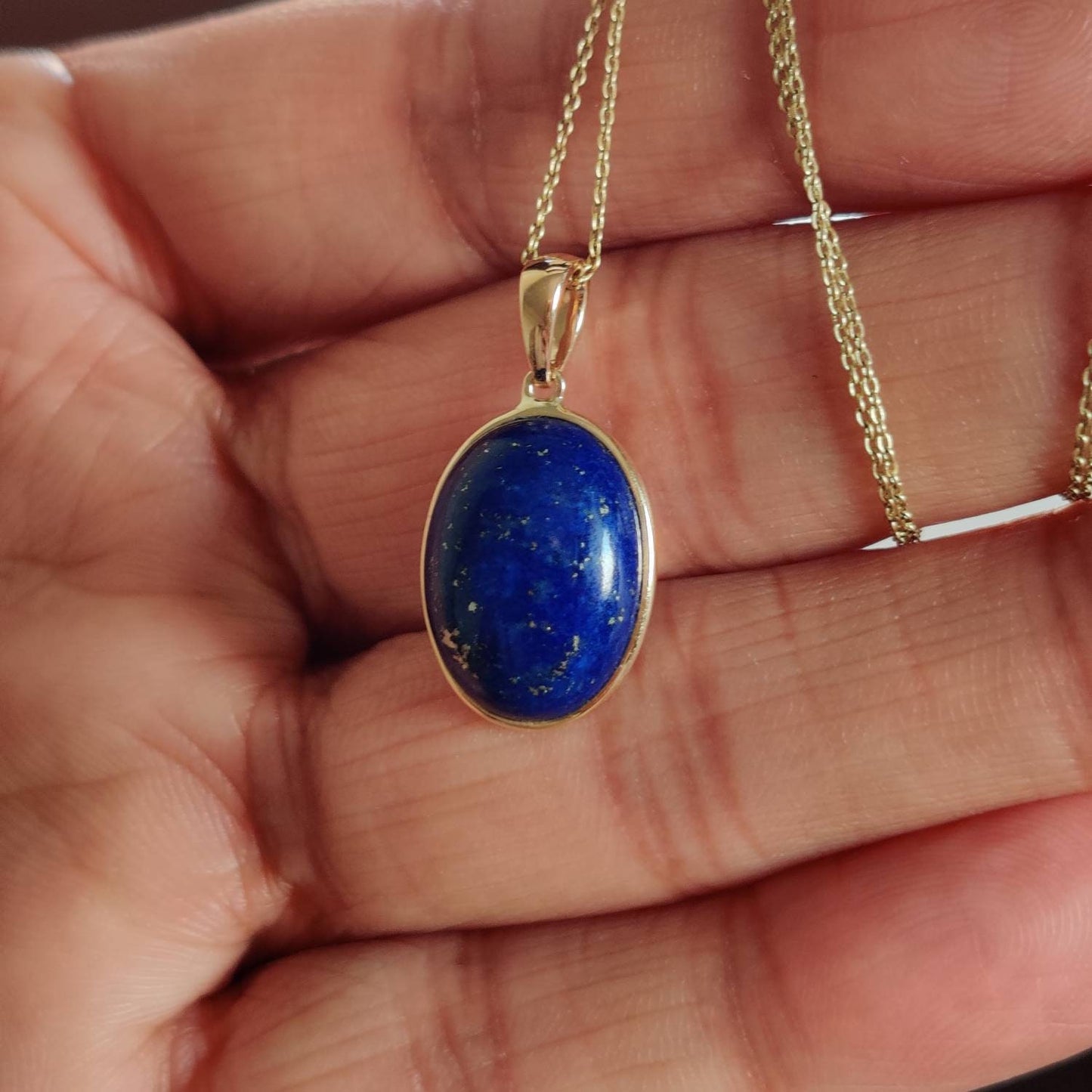 Natural Lapis Lazuli Pendant, 14K Yellow Gold Lapis Lazuli Pendant, Solid Gold Lapis Bezel Pendant, September Birthstone, Christmas Gift