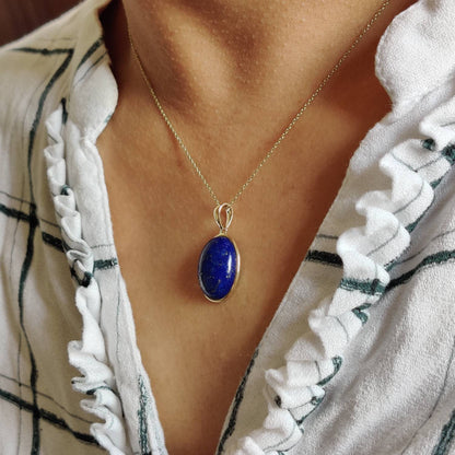 Natural Lapis Lazuli Pendant, 14K Yellow Gold Lapis Lazuli Pendant, Solid Gold Lapis Bezel Pendant, September Birthstone, Christmas Gift