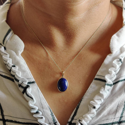 Natural Lapis Lazuli Pendant, 14K Yellow Gold Lapis Lazuli Pendant, Solid Gold Lapis Bezel Pendant, September Birthstone, Christmas Gift