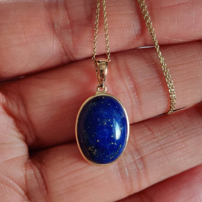 Natural Lapis Lazuli Pendant, 14K Yellow Gold Lapis Lazuli Pendant, Solid Gold Lapis Bezel Pendant, September Birthstone, Christmas Gift