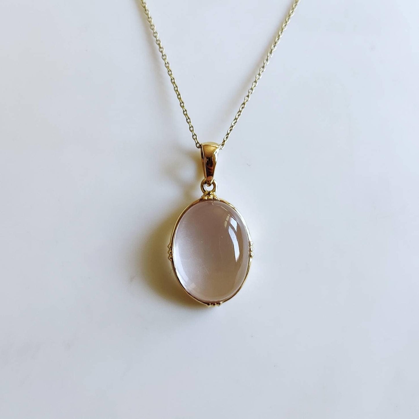 Natural Rose Quartz Pendant, 14K Solid Gold Rose Quartz Pendant, Solid Gold Bezel Pendant Necklace, January Birthstone, Christmas Gift