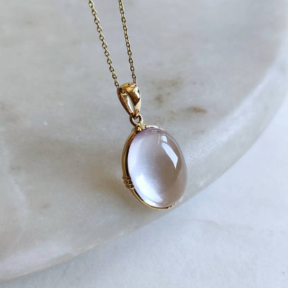 Natural Rose Quartz Pendant, 14K Solid Gold Rose Quartz Pendant, Solid Gold Bezel Pendant Necklace, January Birthstone, Christmas Gift