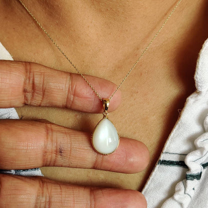 Natural White Moonstone Pendant, 14K Solid Yellow Gold White Moonstone Pendant, June Birthstone, Anniversary Gift, White Moonstone Jewelry