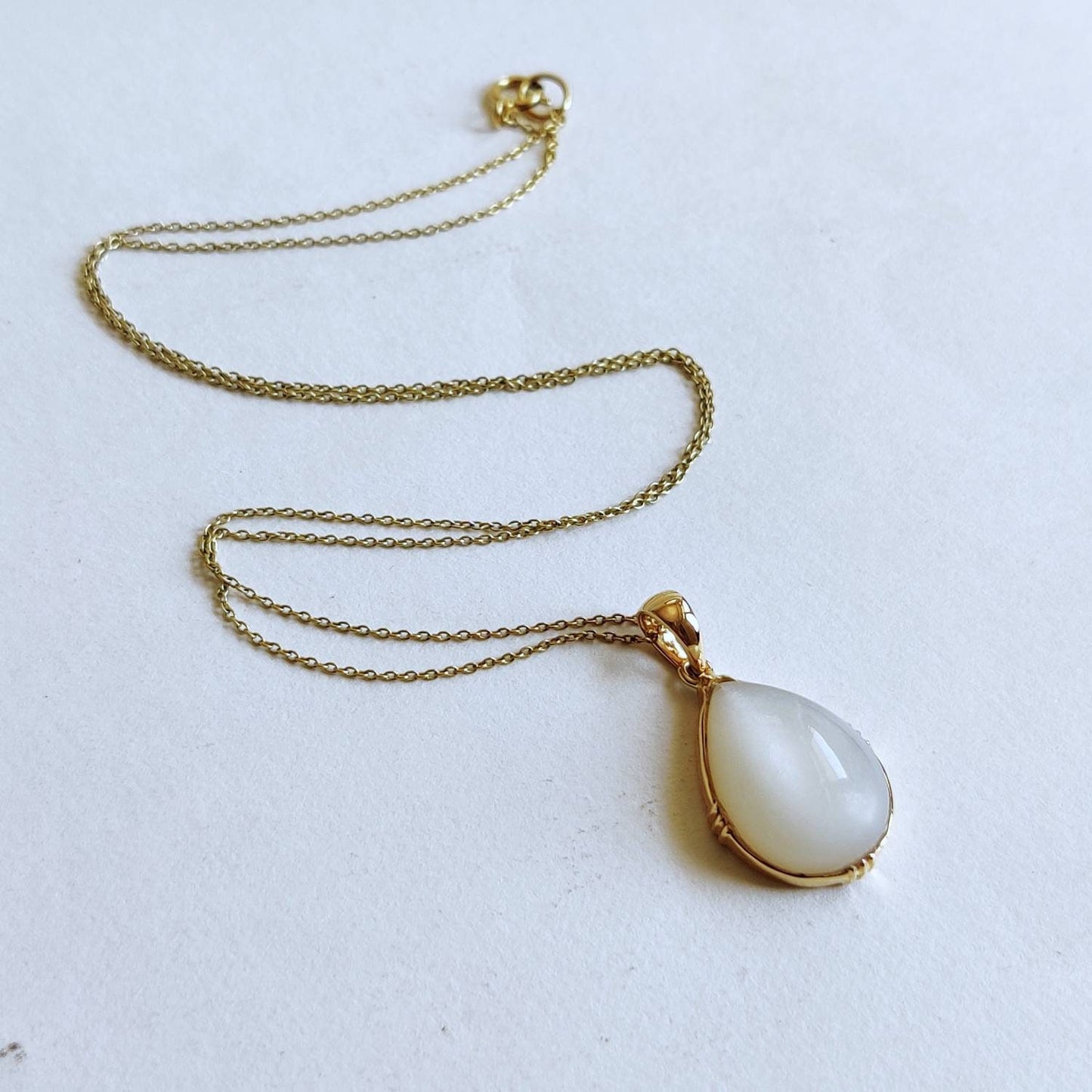 Natural White Moonstone Pendant, 14K Solid Yellow Gold White Moonstone Pendant, June Birthstone, Anniversary Gift, White Moonstone Jewelry