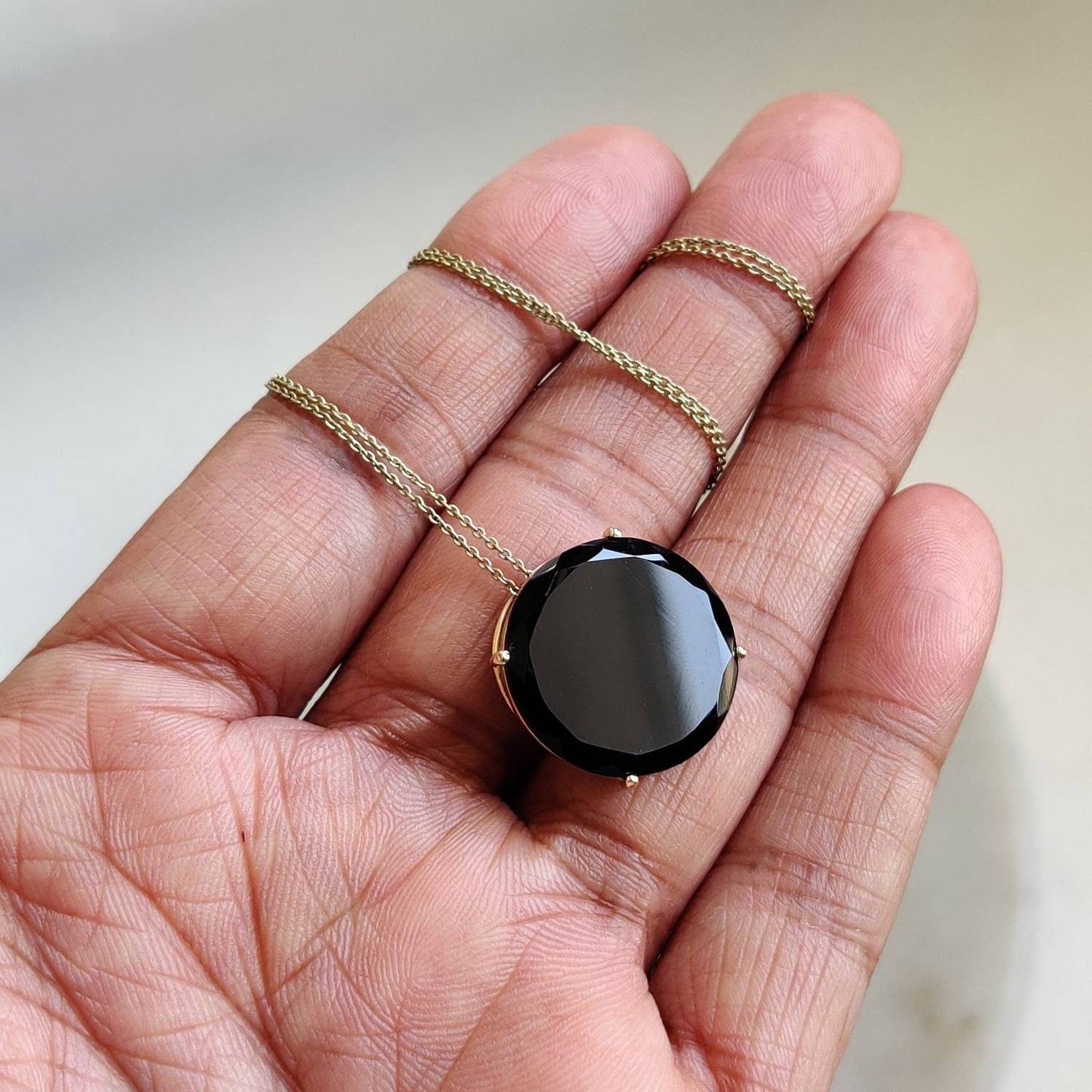 Natural Black Onyx Pendant, 14K Solid Yellow Gold Black Onyx Pendant, Solid Gold Necklace Pendant, December Birthstone, Christmas Gift