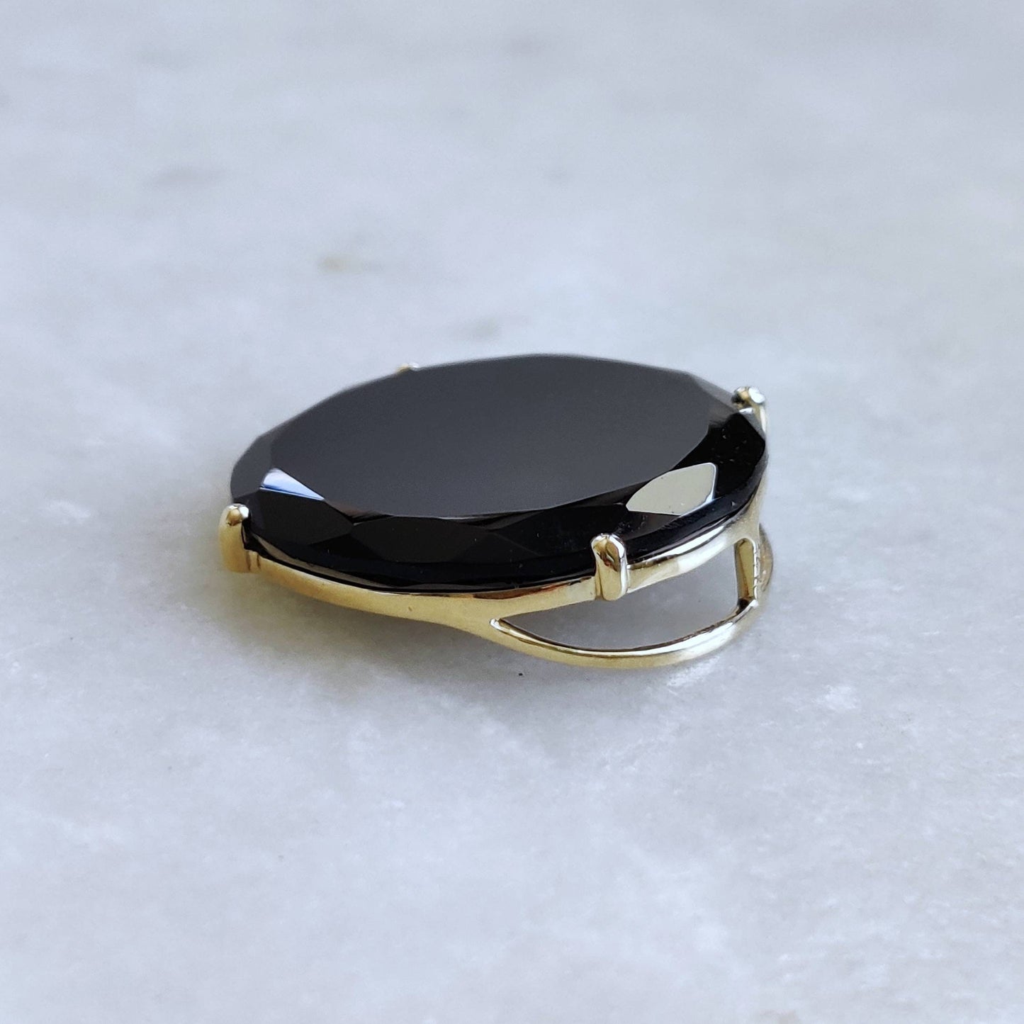 Natural Black Onyx Pendant, 14K Solid Yellow Gold Black Onyx Pendant, Solid Gold Necklace Pendant, December Birthstone, Christmas Gift