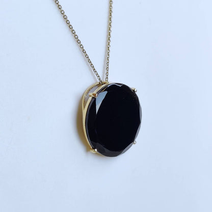 Natural Black Onyx Pendant, 14K Solid Yellow Gold Black Onyx Pendant, Solid Gold Necklace Pendant, December Birthstone, Christmas Gift