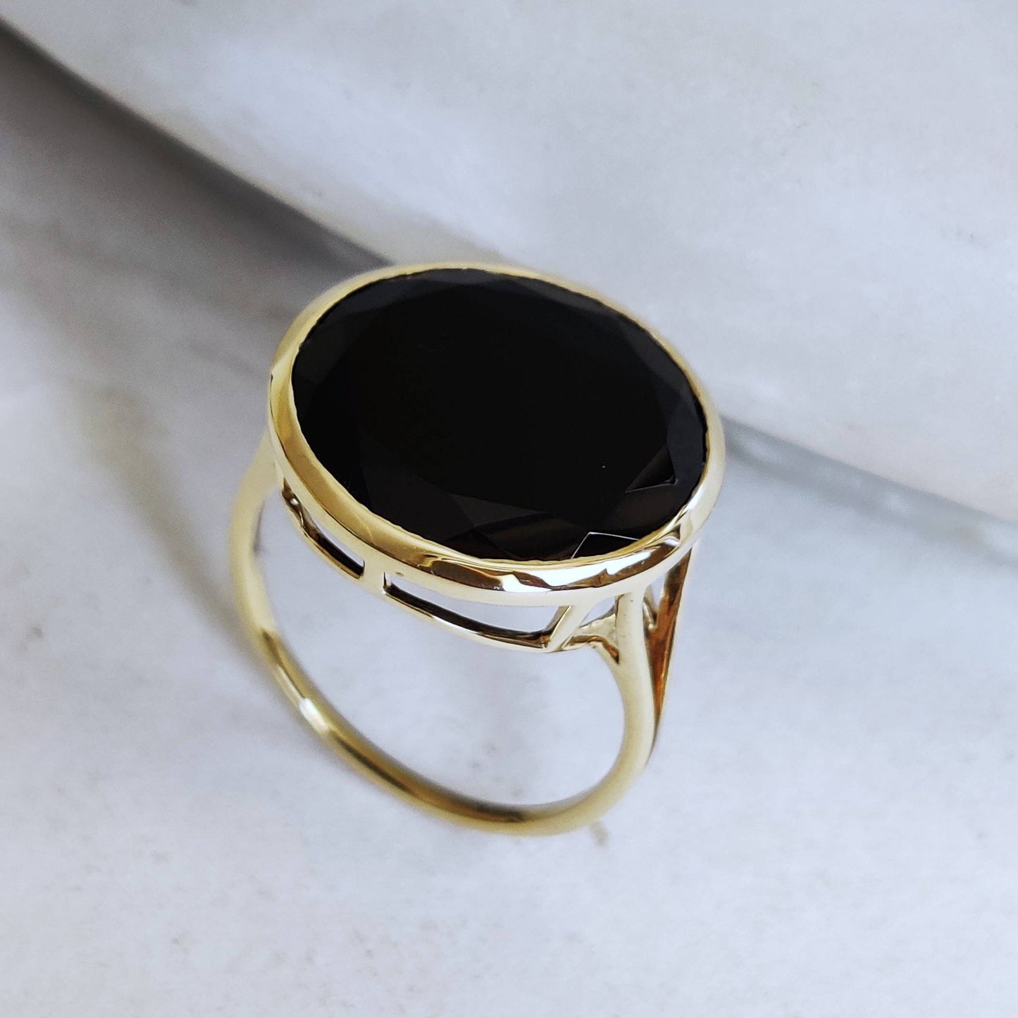 Natural Black Onyx 14K Solid Gold Ring, 14k Gold Black Onyx Ring, Black Onyx Bezel Ring, December Birthstone, Christmas Gift