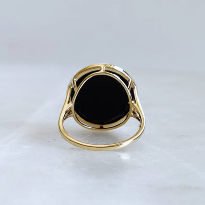 Natural Black Onyx 14K Solid Gold Ring, 14k Gold Black Onyx Ring, Black Onyx Bezel Ring, December Birthstone, Christmas Gift