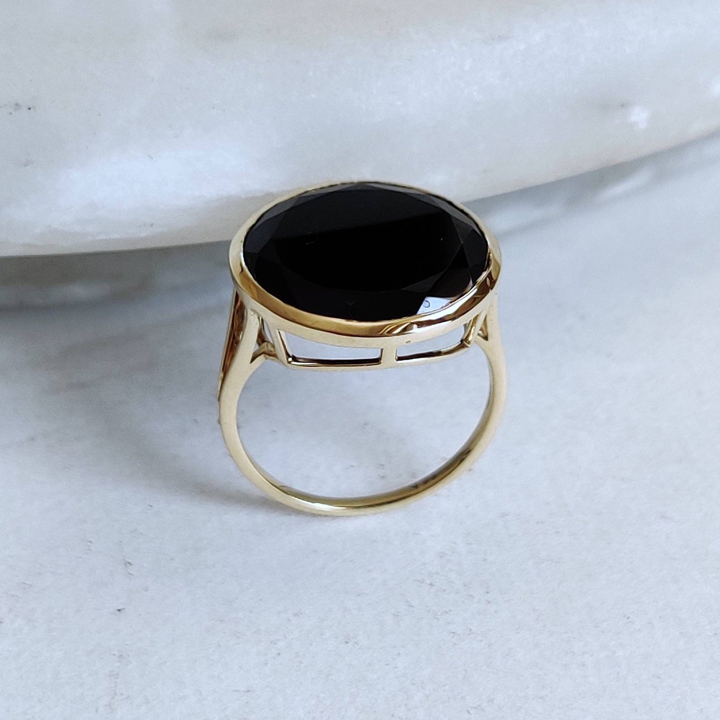 Natural Black Onyx 14K Solid Gold Ring, 14k Gold Black Onyx Ring, Black Onyx Bezel Ring, December Birthstone, Christmas Gift