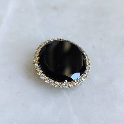 Natural Black Onyx & White Topaz Pendant, 14K Solid Gold Black Onyx White Topaz Pendant, December Birthstone, Christmas Gift, Round Pendant