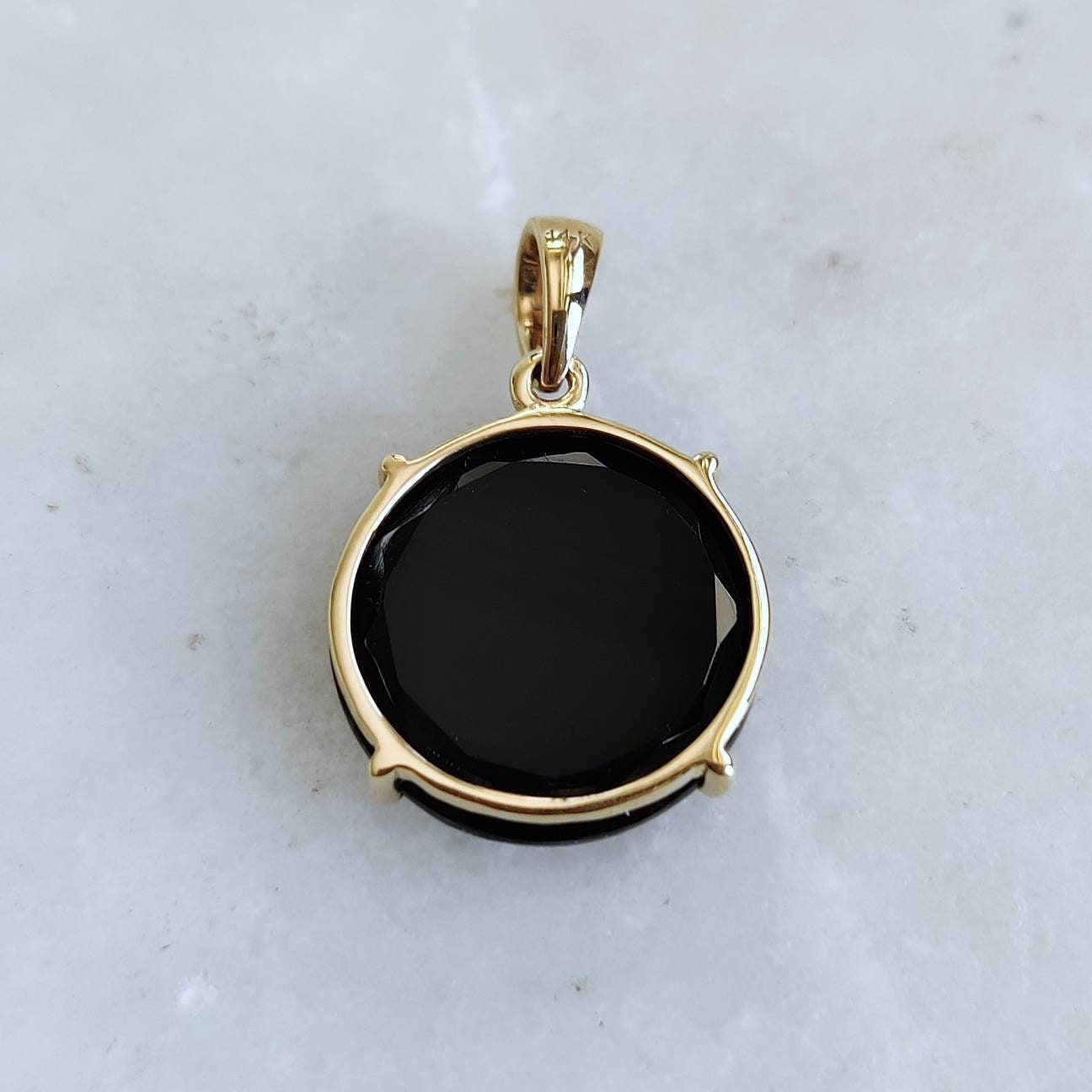 Natural Black Onyx Pendant, 14K Solid Yellow Gold Black Onyx Pendant, December Birthstone Pendant, Black Onyx Jewelry, Christmas Present