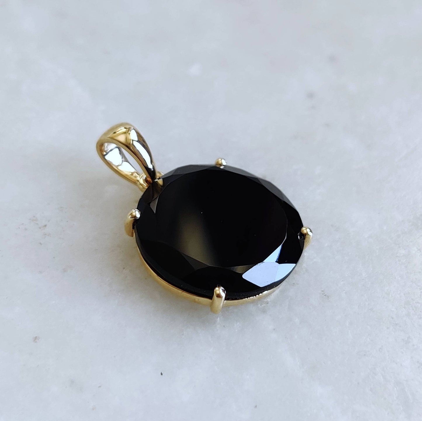 Natural Black Onyx Pendant, 14K Solid Yellow Gold Black Onyx Pendant, December Birthstone Pendant, Black Onyx Jewelry, Christmas Present