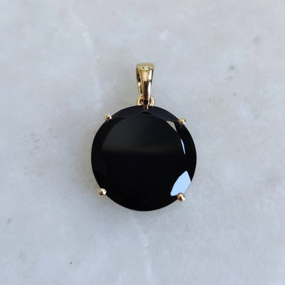 Natural Black Onyx Pendant, 14K Solid Yellow Gold Black Onyx Pendant, December Birthstone Pendant, Black Onyx Jewelry, Christmas Present