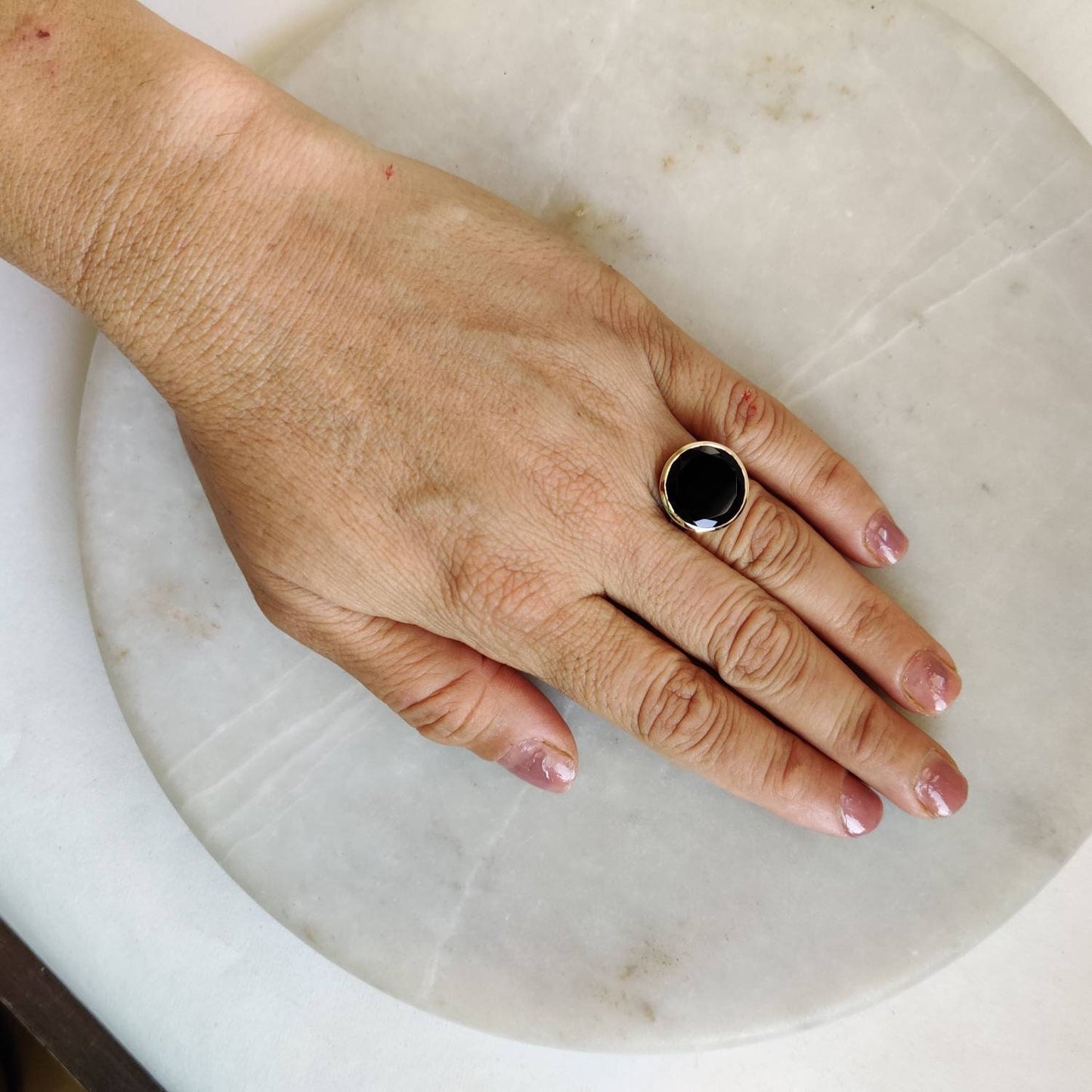 Natural Black Onyx 14K Solid Gold Ring, 14k Gold Black Onyx Ring, Black Onyx Bezel Ring, December Birthstone, Christmas Gift